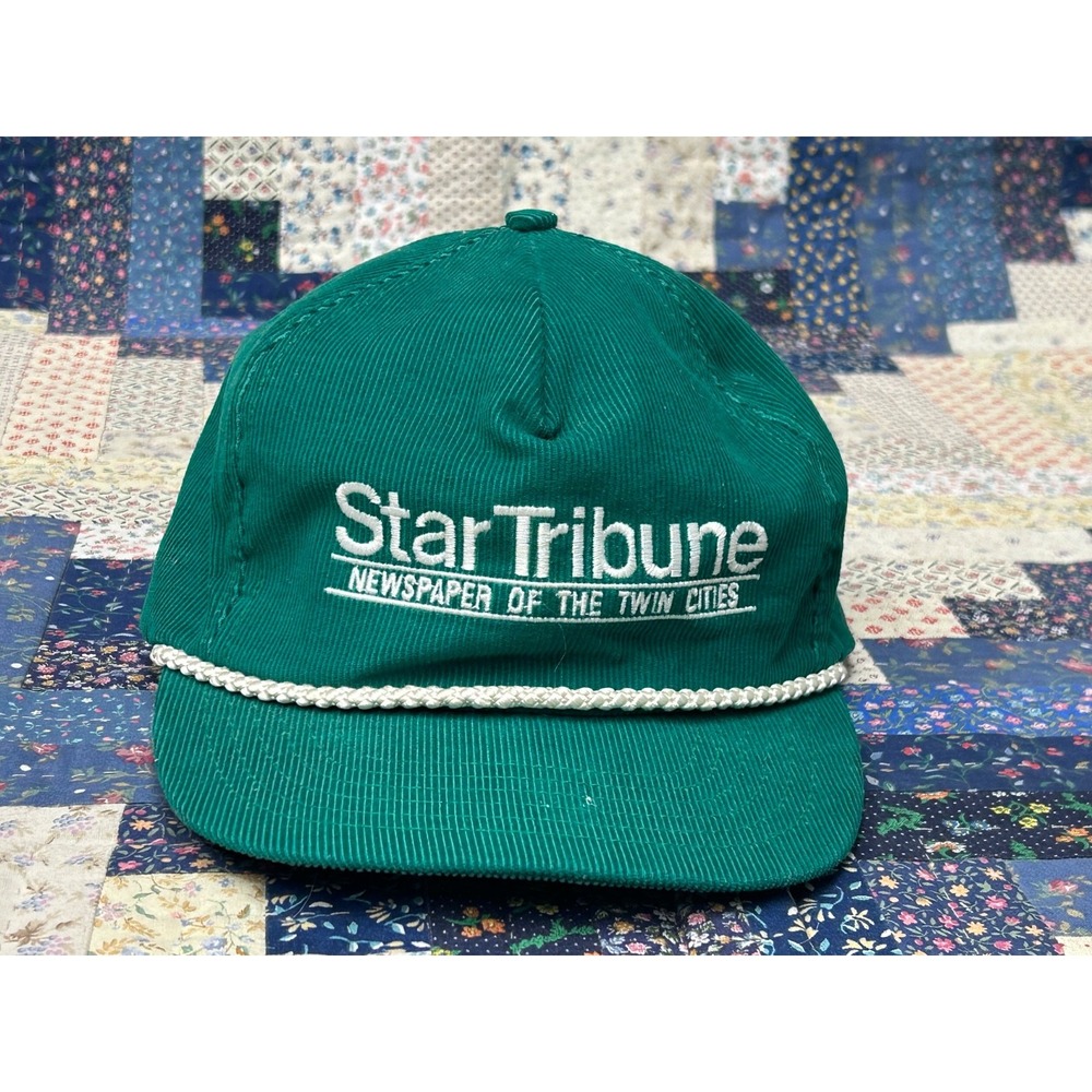 Vintage Minneapolis Star Tribune Green Hat Cap News Rare Corduroy Rope brim